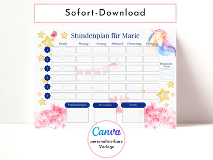 Stundenplan mit Namen personalisierbar I Tagesplan Schule Sofort-Download I Kinder Geburtstag Geschenk I Stundenplan digital für Goodnotes