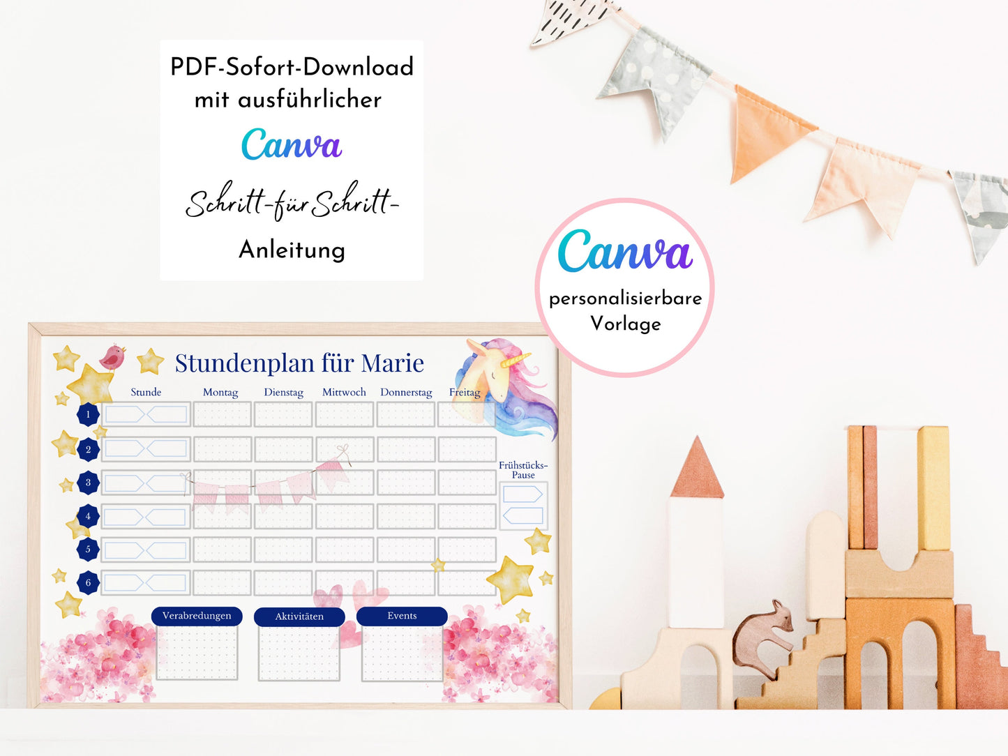 Stundenplan mit Namen personalisierbar I Tagesplan Schule Sofort-Download I Kinder Geburtstag Geschenk I Stundenplan digital für Goodnotes