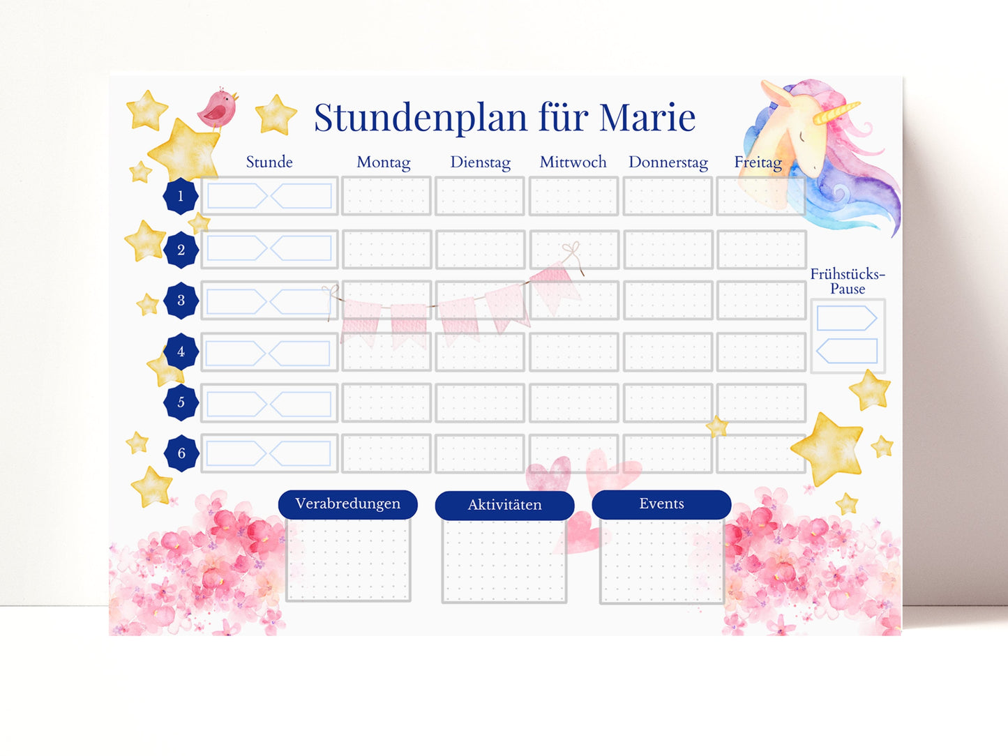 Stundenplan mit Namen personalisierbar I Tagesplan Schule Sofort-Download I Kinder Geburtstag Geschenk I Stundenplan digital für Goodnotes