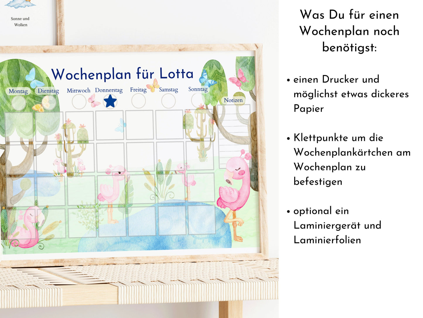 Wochenplan für Kinder, 288 Kärtchen, PDF Sofort-Download zum Ausdrucken, Geburtstagsgeschenk und zum Verschenken "Flamingo"