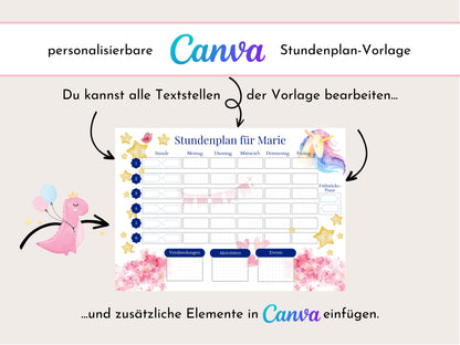 Stundenplan mit Namen personalisierbar I Tagesplan Schule Sofort-Download I Kinder Geburtstag Geschenk I Stundenplan digital für Goodnotes