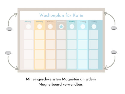 Personalisierter Wochenplan für Kinder und Teenager, 246 Wochenplan Karten, laminiert magnetisch, Klett, Geburtstag Geschenk Farben "Beach"