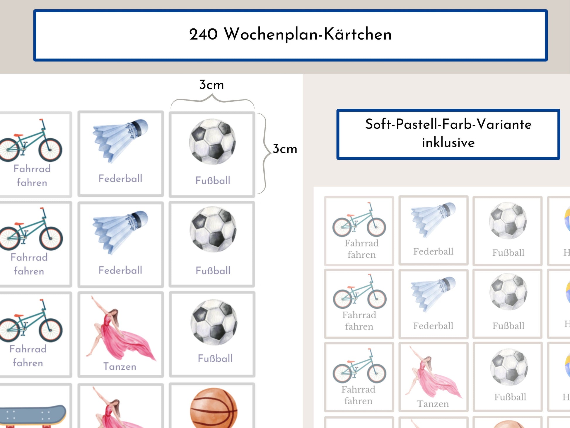 Wochenplan für Kinder, 288 Kärtchen, PDF Sofort-Download zum Ausdrucken, Geburtstagsgeschenk und zum Verschenken "Flamingo"