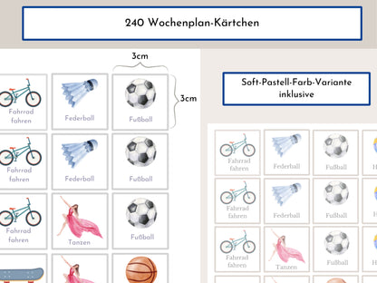 Wochenplan für Kinder, 288 Kärtchen, PDF Sofort-Download zum Ausdrucken, Geburtstagsgeschenk und zum Verschenken "Flamingo"