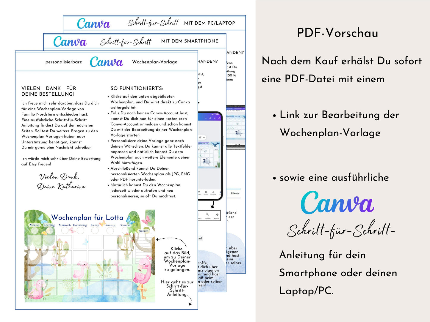 Wochenplan für Kinder, 288 Kärtchen, PDF Sofort-Download zum Ausdrucken, Geburtstagsgeschenk und zum Verschenken "Flamingo"