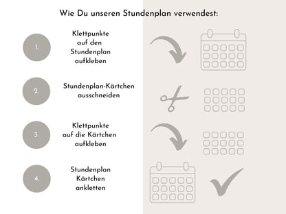 Stundenplan mit 70 Schulfach Kärtchen für die Grundschule, personalisiert laminiert magnetisch abwischbar, Geschenkidee Einschulung "Strand"