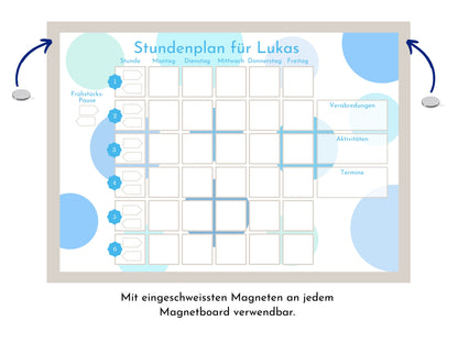 Stundenplan mit 70 Schulfach Karten für die Grundschule, personalisiert laminiert magnetisch abwischbar, Geschenk Einschulung "Kreise Meer"