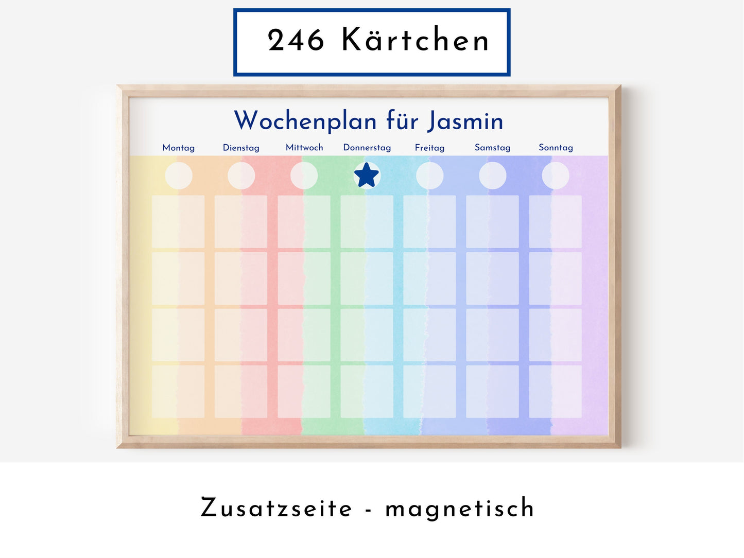 Personalisierter Wochenplan für Kinder und Teenager mit 246 Routine Karten, laminiert magnetisch, "Montessori-Pastell"