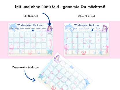 Wochenplan für Kinder mit 288 Routine Karten, personalisierbar, Sofort-Download, Geschenkidee zum Geburtstag "Meerjungfrau"