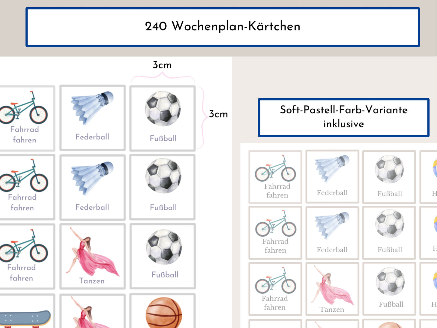 Wochenplan für Kinder mit 288 Routine Karten, personalisierbar, Sofort-Download, Geschenkidee zum Geburtstag "Meerjungfrau"