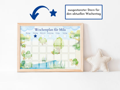 Personalisierter Kinder Wochenplan "Schildkröten", 246 Routine Karten, laminiert, magnetisch, Montessori Routineplan von Familie Nordstern