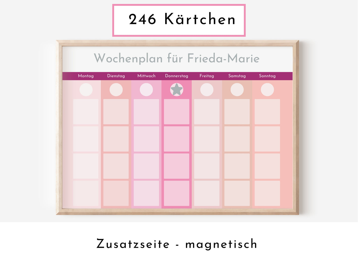 Personalisierter Wochenplan, Kinder und Teenager, 246 Wochenplan Karten, Klett laminiert magnetisch, Montessori Routineplan "Pastell Beeren"