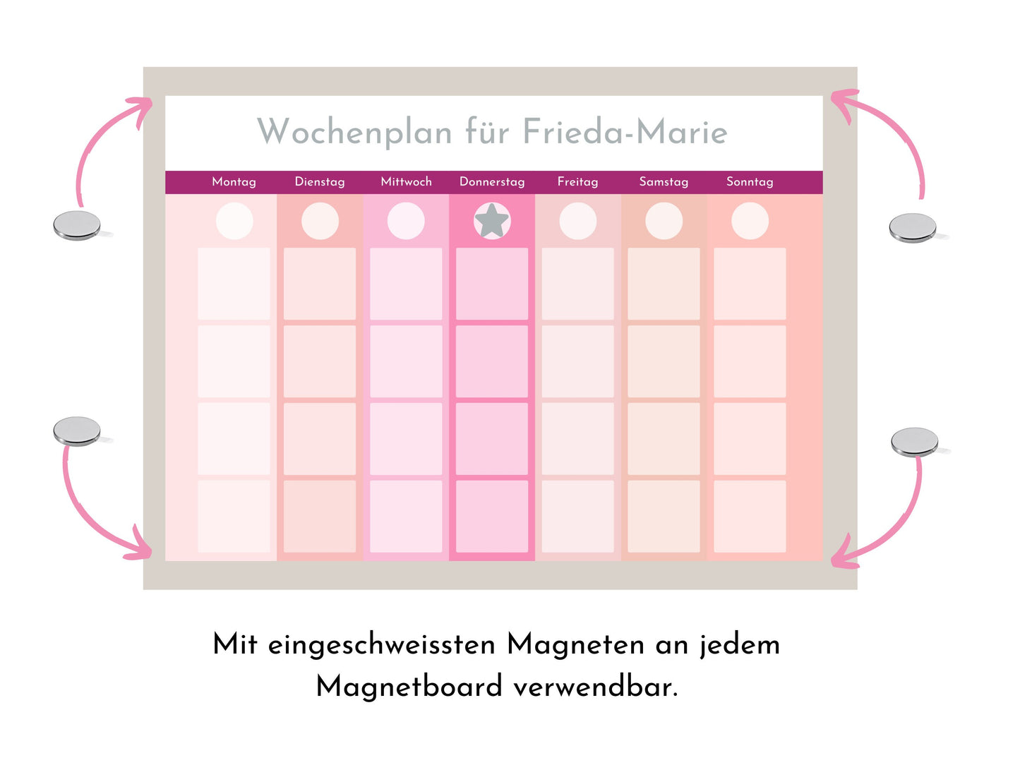 Personalisierter Wochenplan, Kinder und Teenager, 246 Wochenplan Karten, Klett laminiert magnetisch, Montessori Routineplan "Pastell Beeren"