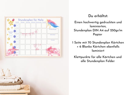 Stundenplan mit 70 Schulfach Karten für Grundschüler, personalisiert laminiert abwischbar magnetisch, Geschenkidee Einschulung "Einhorn"