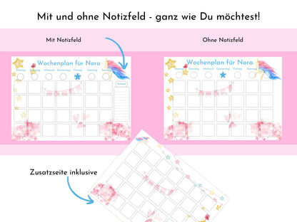 Wochenplan für Kinder, 288 Montessori Routine Karten, personalisierterer Routineplan, PDF Sofort-Download, Kinderwochenplan "Rosa Einhorn"