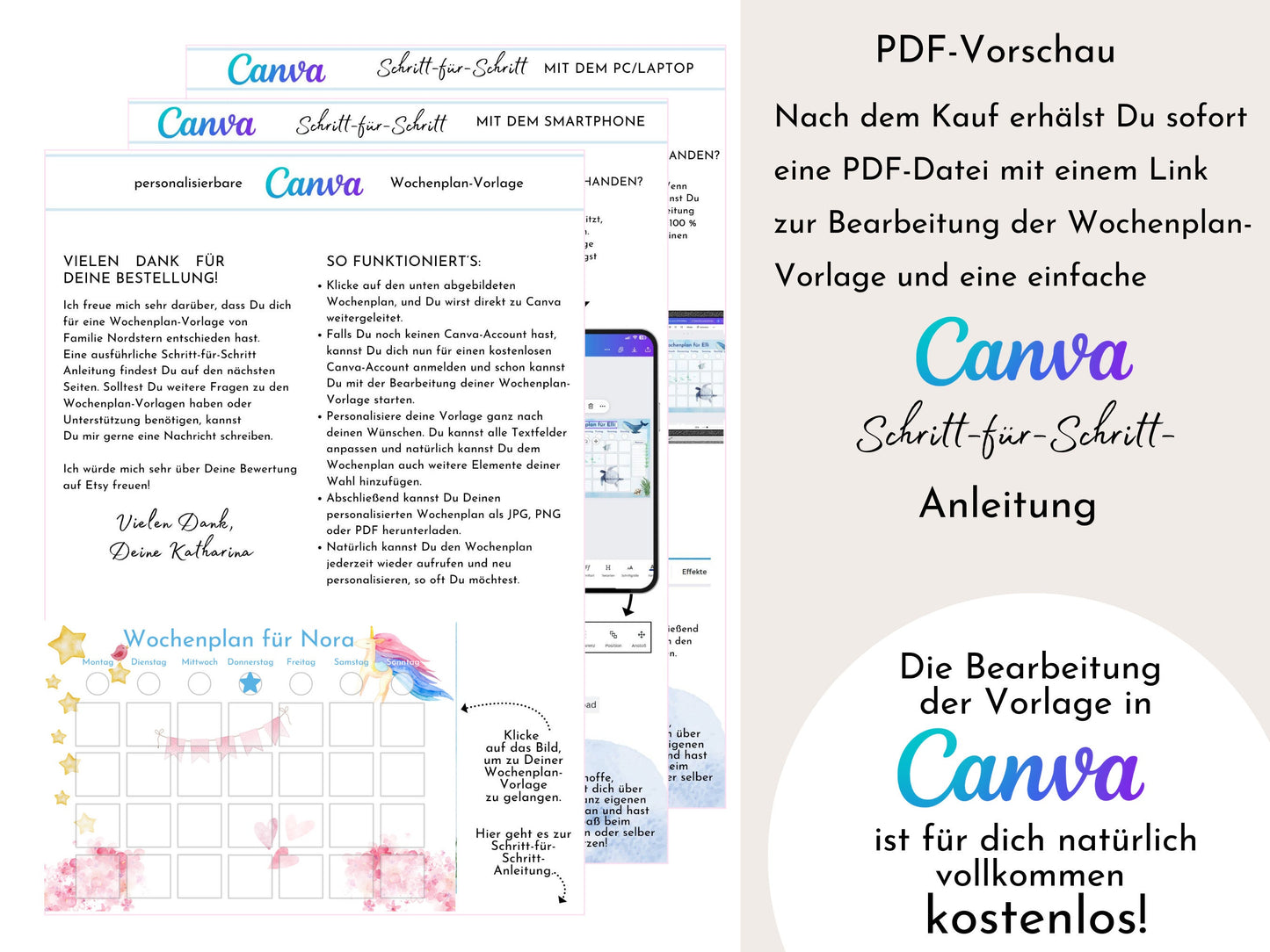 Wochenplan für Kinder, 288 Montessori Routine Karten, personalisierterer Routineplan, PDF Sofort-Download, Kinderwochenplan "Rosa Einhorn"