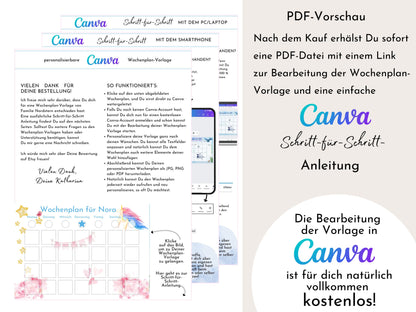 Wochenplan für Kinder, 288 Montessori Routine Karten, personalisierterer Routineplan, PDF Sofort-Download, Kinderwochenplan "Rosa Einhorn"