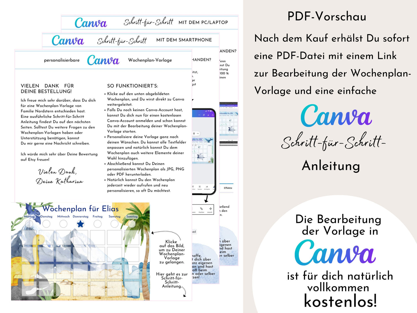 Wochenplan "Dinos" für Kinder mit 288 Routine Karten, PDF Sofort-Download, personalisierbar, Geburtstagsgeschenk und zum Verschenken