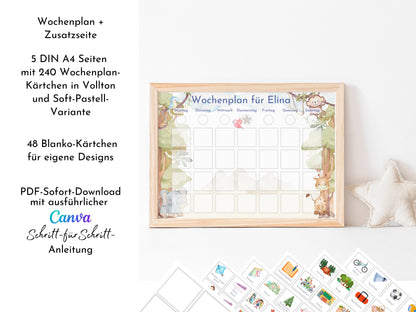 Wochenplan mit 288 Kärtchen, mit Namen personalisierbar, Sofort-Download, Kinder Geschenk "Urwald"