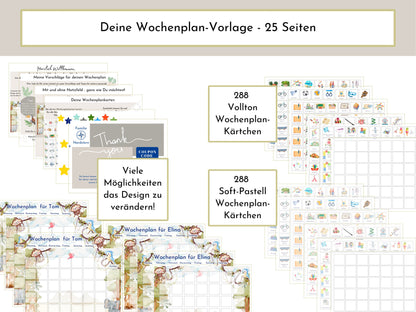 Wochenplan mit 288 Kärtchen, mit Namen personalisierbar, Sofort-Download, Kinder Geschenk "Urwald"