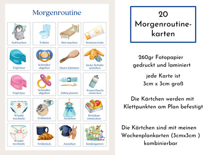 Morgenroutine "Reh und Bär" für Kinder, personalisiert, doppelseitig bedruckt, flexible Routine mit 20 Morgenroutine Karten, Spiralbindung