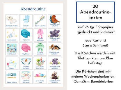 Abendroutine für Kinder, personalisiert, doppelseitig bedruckt, flexible Routine mit 20 Abendroutine Karten, gebunden mit Spiralbindung