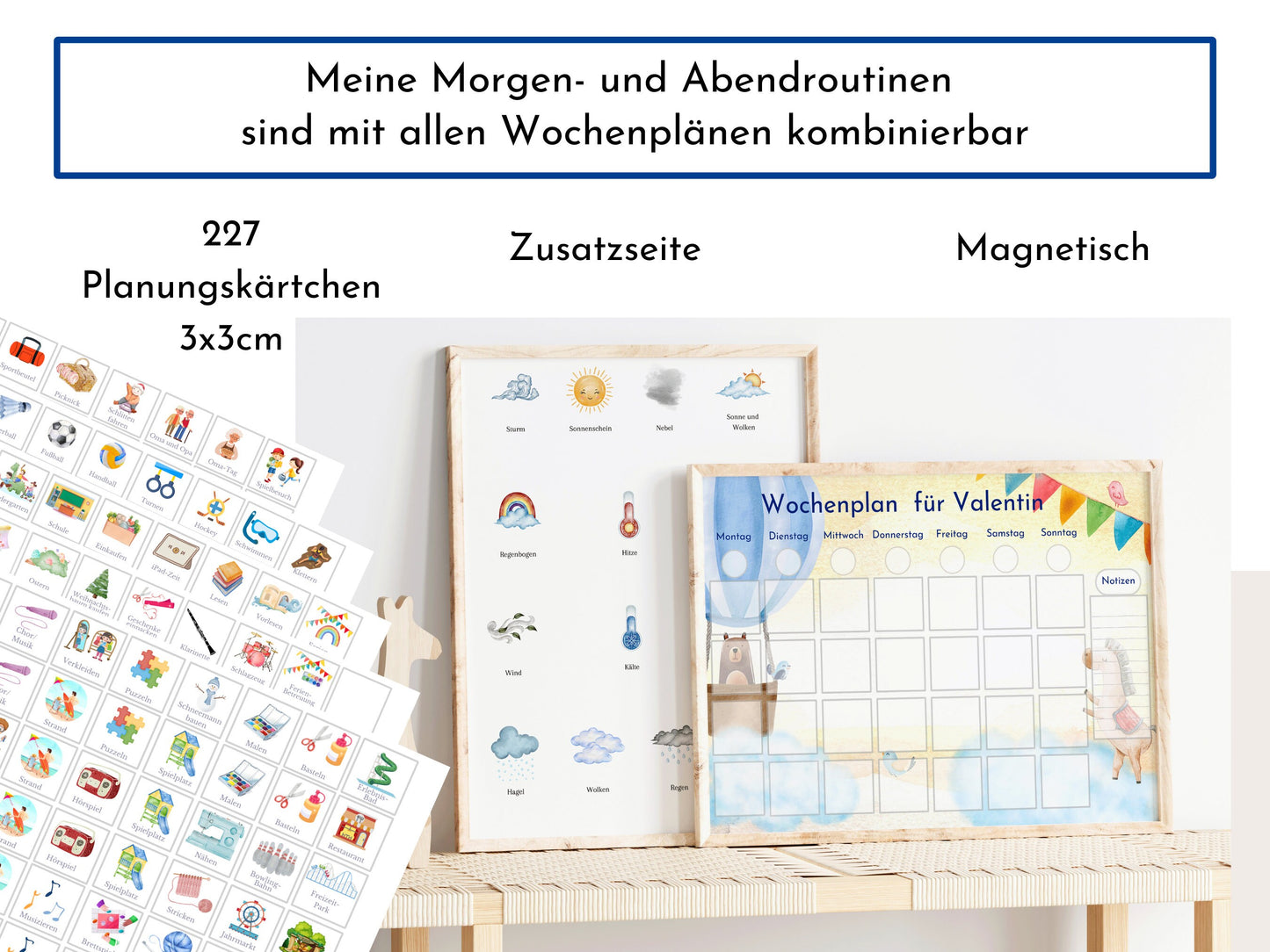 Abendroutine für Kinder, personalisiert, doppelseitig bedruckt, flexible Routine mit 20 Abendroutine Karten, gebunden mit Spiralbindung