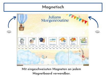 Morgenroutine für Kinder, personalisiert magnetisch doppelseitig, 20 Routine Karten, Spiralbindung und Klettleiste, Routineplan "Himmlisch"