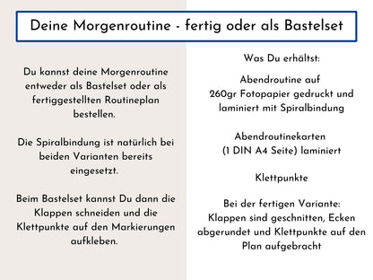 Morgenroutine für Kinder, personalisiert, doppelseitig bedruckt, flexible Routine mit 20 Morgenroutine Karten, gebunden mit Spiralbindung