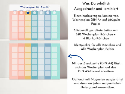 Personalisierter Wochenplan für Kinder und Teenager, 246 Routine Karten, laminiert magnetisch, Routineplan nach Montessori "Regenbogen"