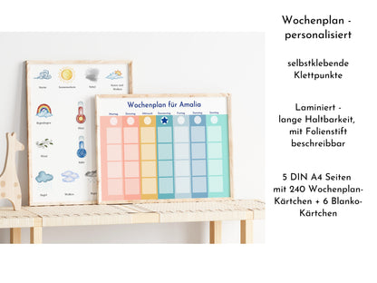 Personalisierter Wochenplan für Kinder und Teenager, 246 Routine Karten, laminiert magnetisch, Routineplan nach Montessori "Regenbogen"