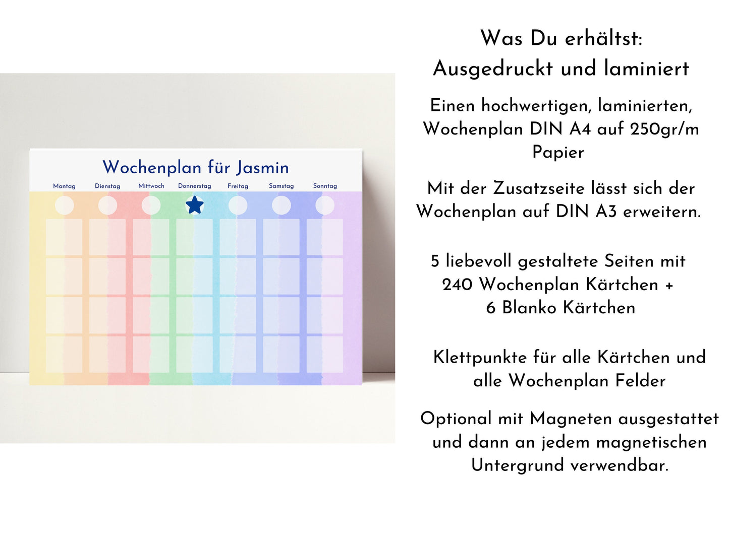 Personalisierter Wochenplan für Kinder und Teenager mit 246 Routine Karten, laminiert magnetisch, "Montessori-Pastell"