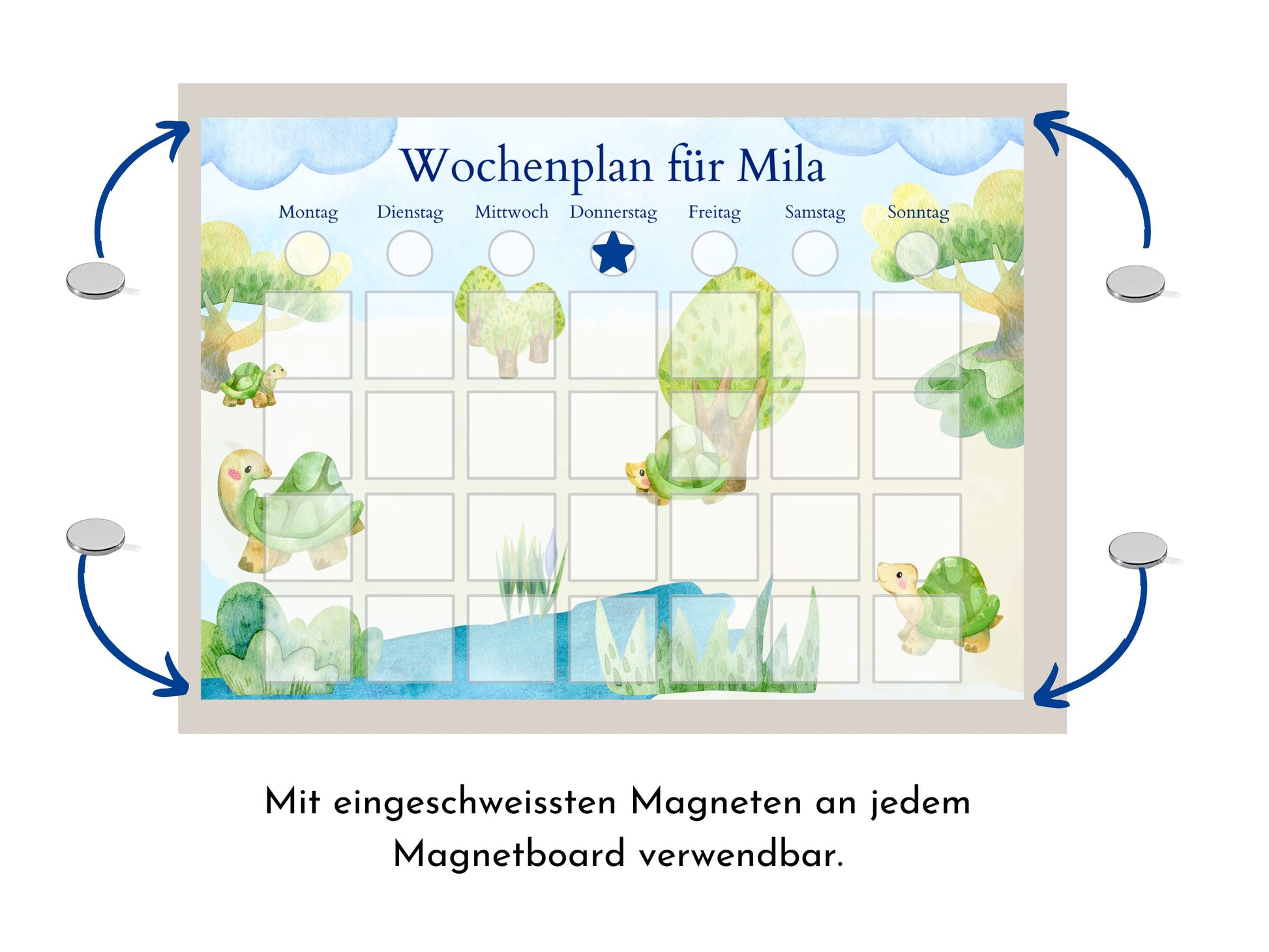 Personalisierter Kinder Wochenplan "Schildkröten", 246 Routine Karten, laminiert, magnetisch, Montessori Routineplan von Familie Nordstern