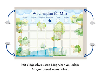 Personalisierter Kinder Wochenplan "Schildkröten", 246 Routine Karten, laminiert, magnetisch, Montessori Routineplan von Familie Nordstern