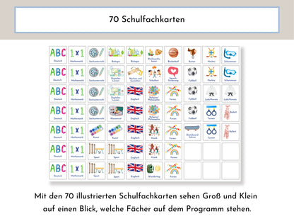 Grundschule Stundenplan mit Schulfach Bildkarten für Kinder, 70 Schulfachkarten zum Ausdrucken, Sofort-Download "Himmlisch"