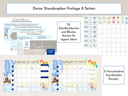 Grundschule Stundenplan mit Schulfach Bildkarten für Kinder, 70 Schulfachkarten zum Ausdrucken, Sofort-Download "Himmlisch"