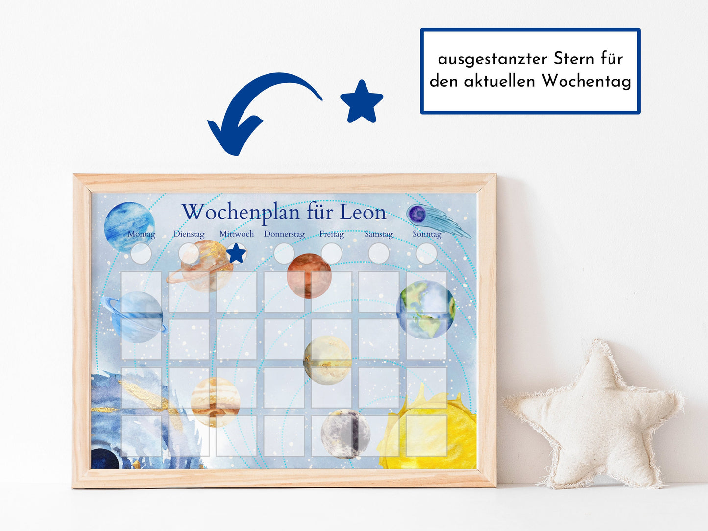 Personalisierter Wochenplan für Kinder mit 246 Routine Karten, laminiert und optional magnetisch, Routineplan "Milchstraße"