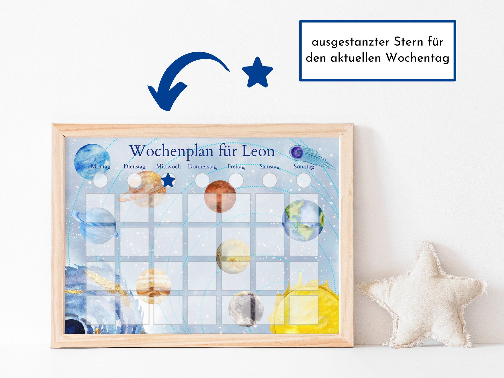 Personalisierter Wochenplan für Kinder mit 246 Routine Karten, laminiert und optional magnetisch, Routineplan "Milchstraße"