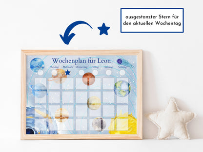 Personalisierter Wochenplan für Kinder mit 246 Routine Karten, laminiert und optional magnetisch, Routineplan "Milchstraße"