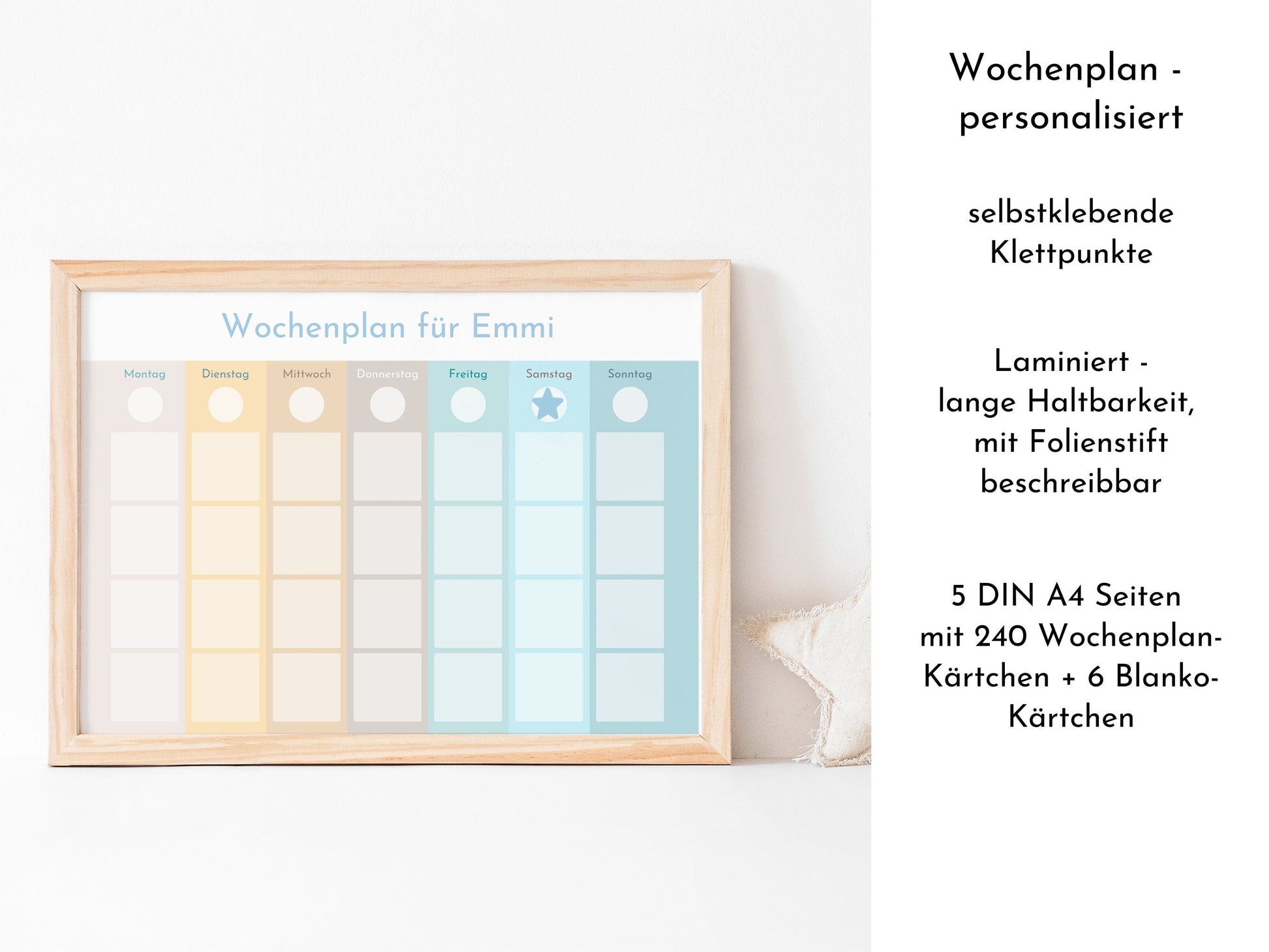 Personalisierter Wochenplan für Kinder und Teenager, 246 Wochenplan Karten, laminiert magnetisch, Klett, Geburtstag Geschenk Farben "Beach"