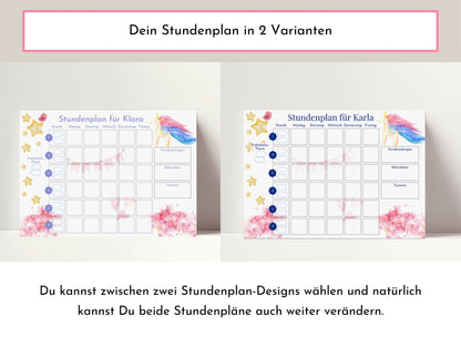 Stundenplan für die Grundschule mit Schulfach Bildkarten für Kinder, 70 Schulfachkarten zum Ausdrucken, Sofort-Download "Einhorn"