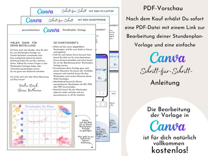 Stundenplan für die Grundschule mit Schulfach Bildkarten für Kinder, 70 Schulfachkarten zum Ausdrucken, Sofort-Download "Einhorn"