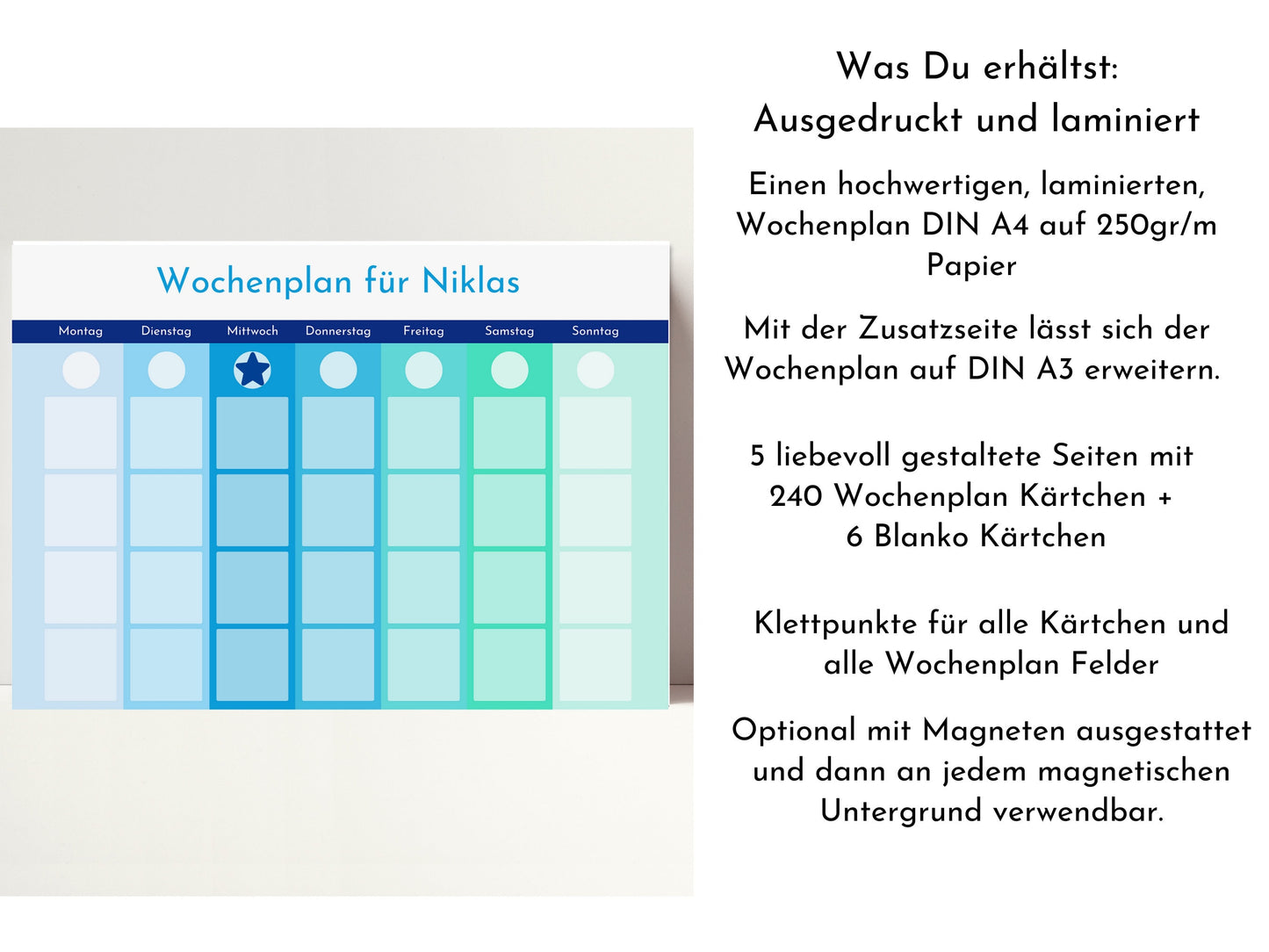 Personalisierter Wochenplan für Kinder und Teenager, 246 Wochenplan Karten, laminiert magnetisch, Geschenkidee "Meeresrauschen"