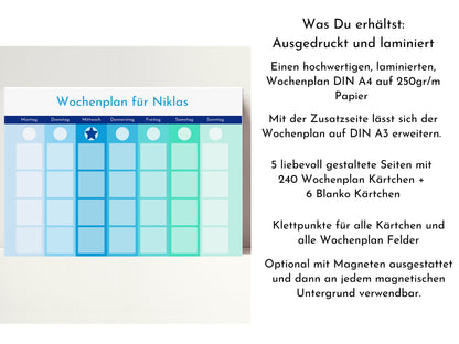 Personalisierter Wochenplan für Kinder und Teenager, 246 Wochenplan Karten, laminiert magnetisch, Geschenkidee "Meeresrauschen"