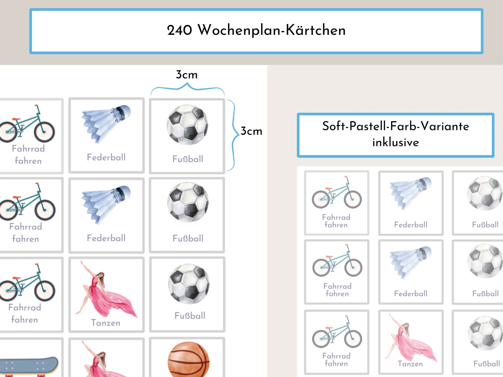 Wochenplan für Kinder, 288 Montessori Routine Karten, personalisierterer Routineplan, PDF Sofort-Download, Kinderwochenplan "Rosa Einhorn"