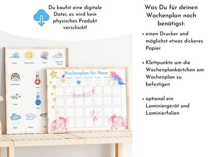 Wochenplan für Kinder, 288 Montessori Routine Karten, personalisierterer Routineplan, PDF Sofort-Download, Kinderwochenplan "Rosa Einhorn"