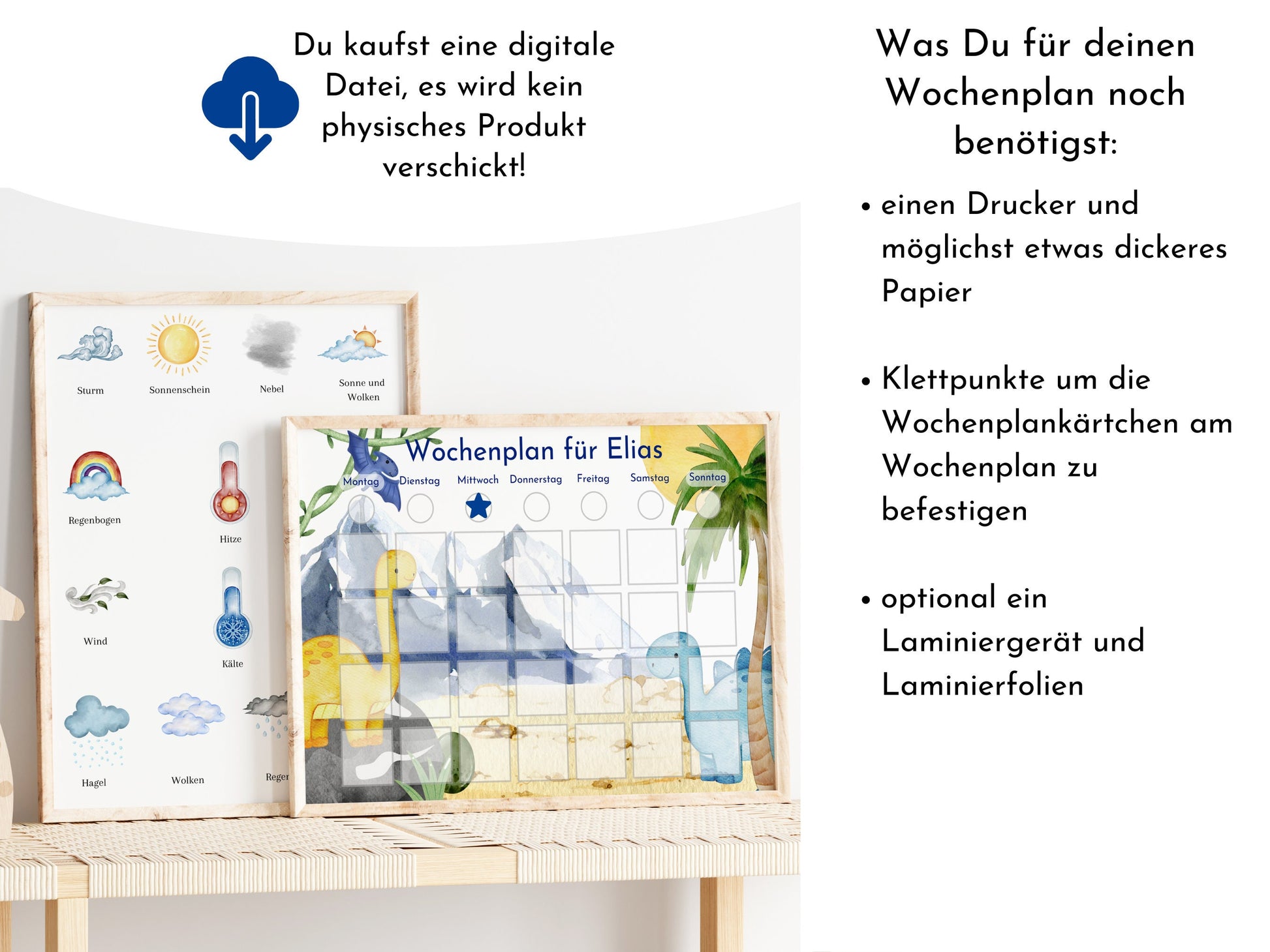 Wochenplan "Dinos" für Kinder mit 288 Routine Karten, PDF Sofort-Download, personalisierbar, Geburtstagsgeschenk und zum Verschenken