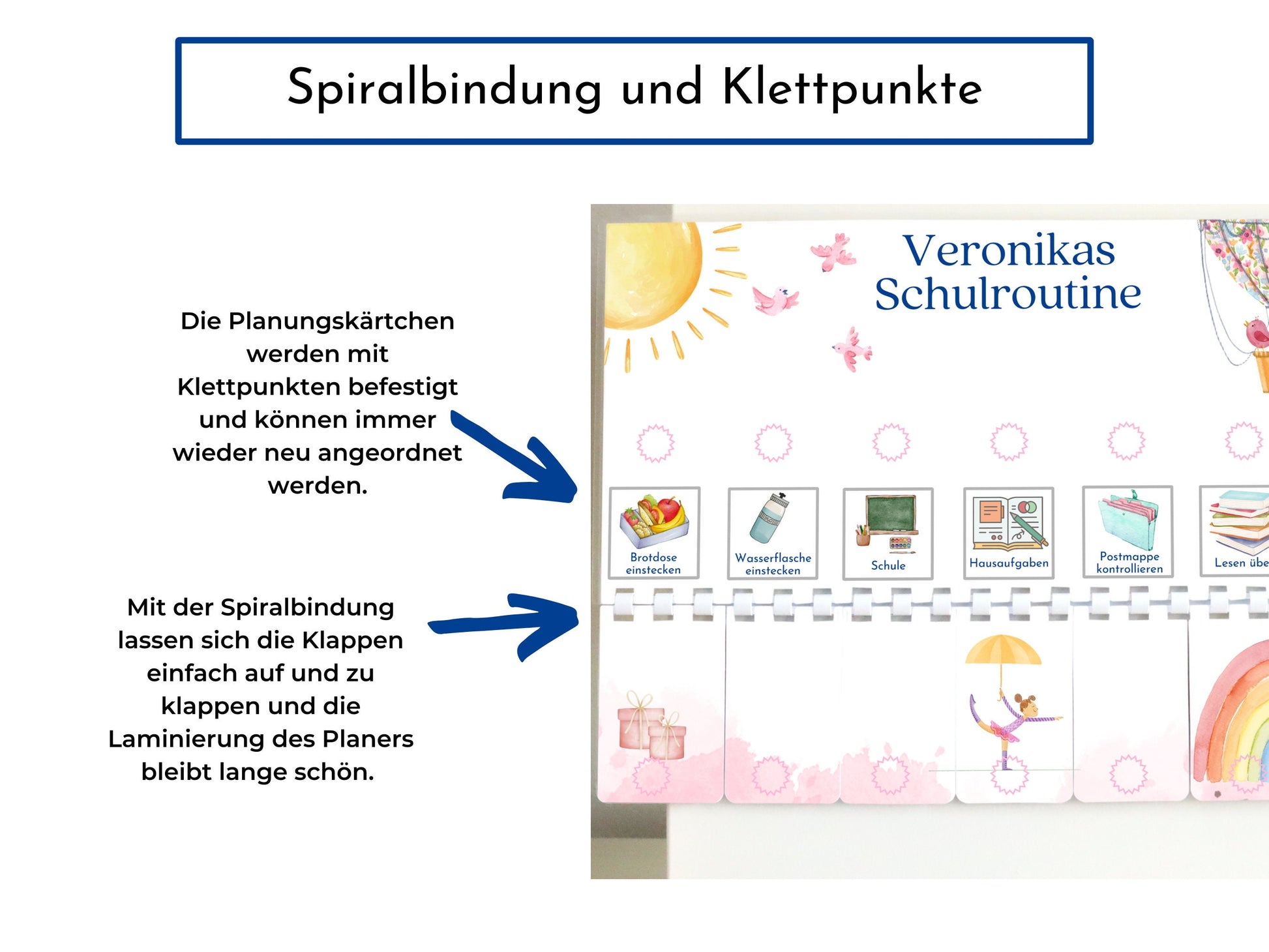 Routineplan für Schulkinder 48 Routine Karten, personalisiert, Schultag flexibel planen, fördert Selbstständigkeit, Schulroutine "Ballon"