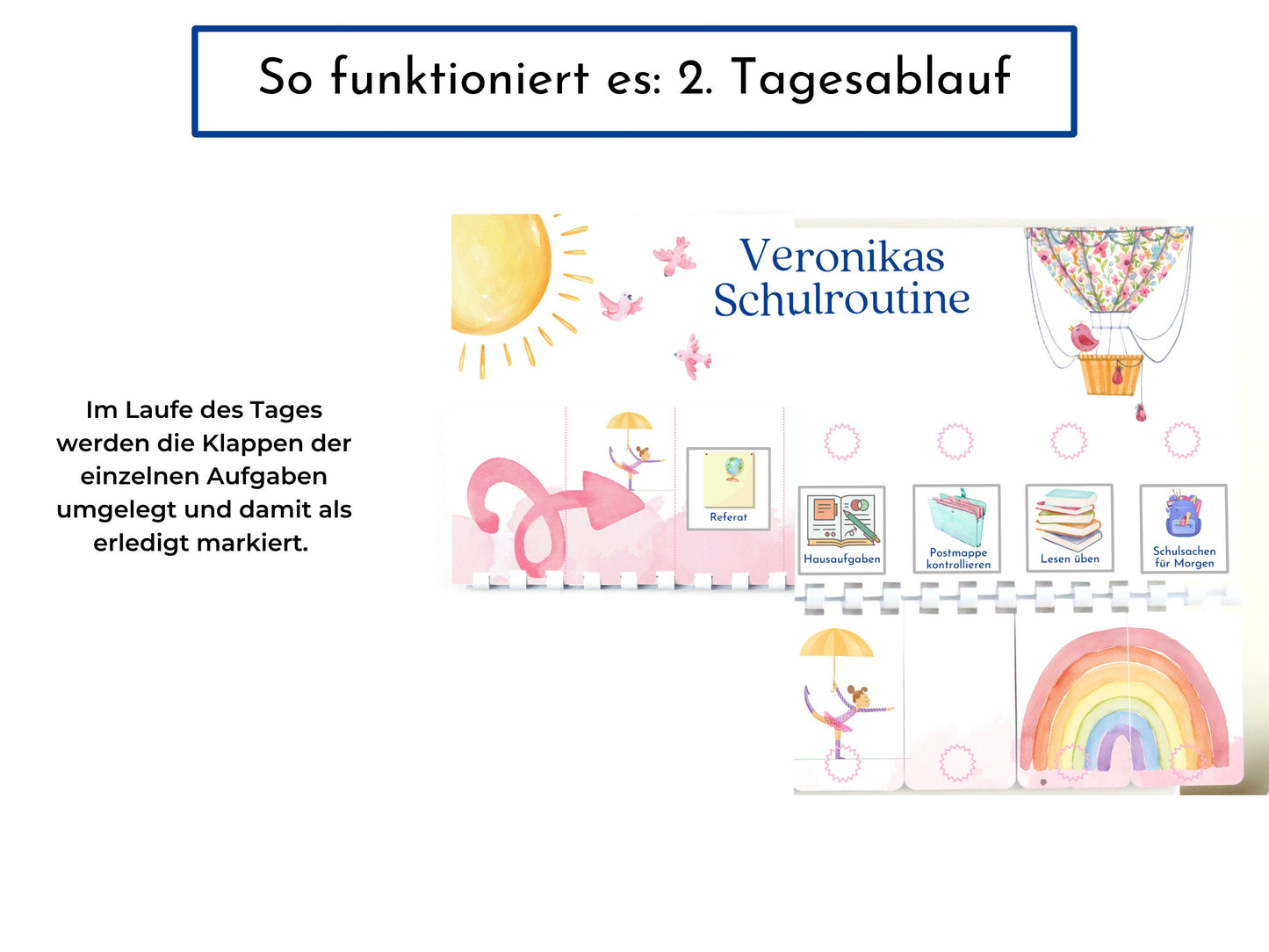 Routineplan für Schulkinder 48 Routine Karten, personalisiert, Schultag flexibel planen, fördert Selbstständigkeit, Schulroutine "Ballon"