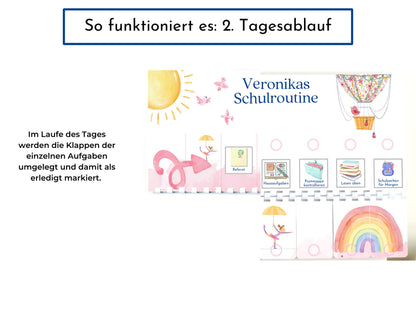 Routineplan für Schulkinder 48 Routine Karten, personalisiert, Schultag flexibel planen, fördert Selbstständigkeit, Schulroutine "Ballon"